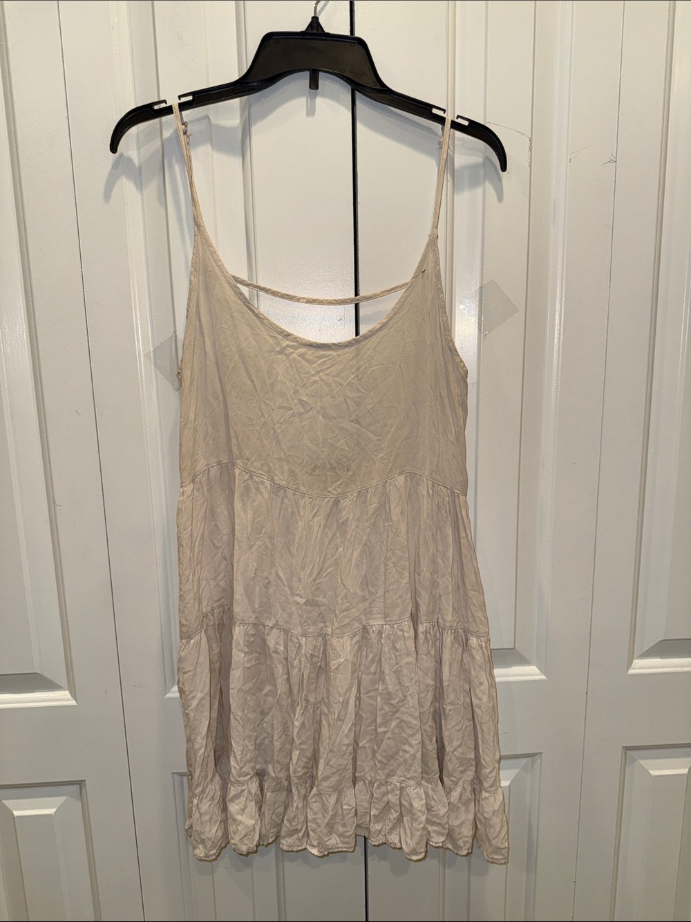 Women’s Lightweight Cream Spaghetti-Strap Tiered Slip Dress